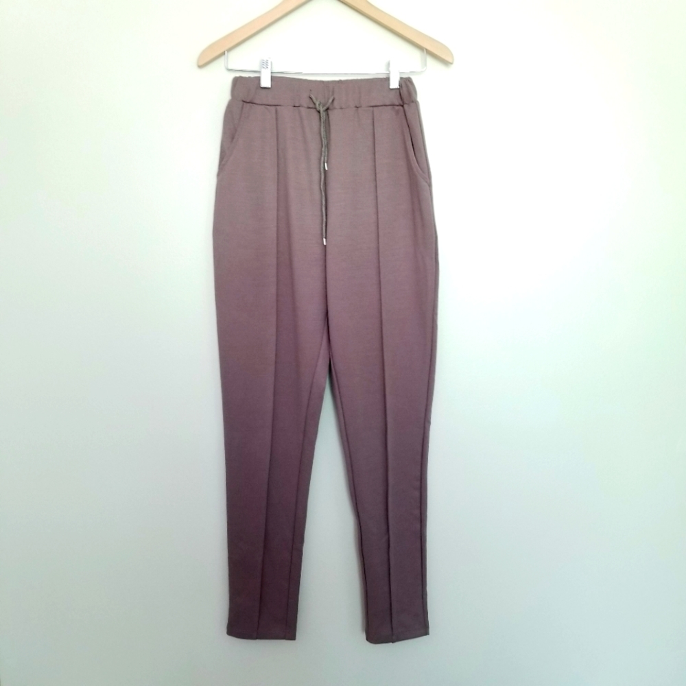 Mauve Drawstring High-Waisted Straight Leg Pants